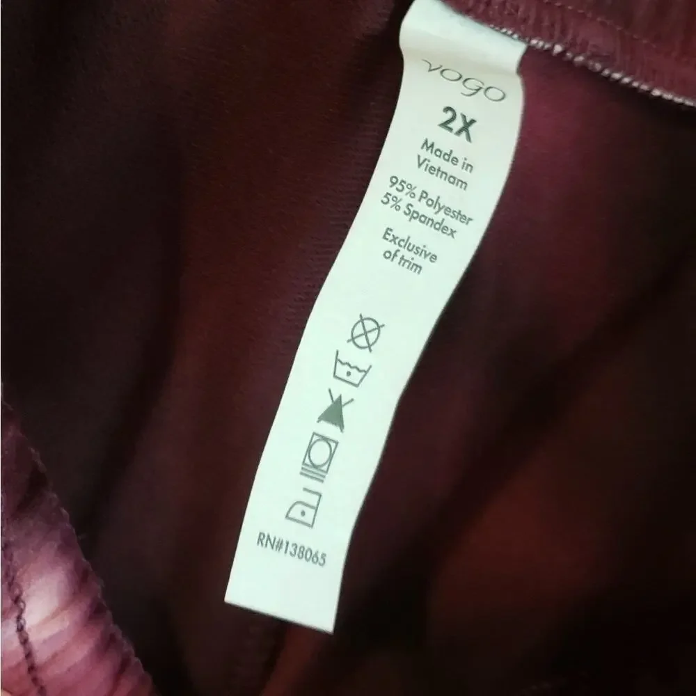 NEW VOGO Athletica tye dyed‎ moisture wicking leggings 2X 3X
